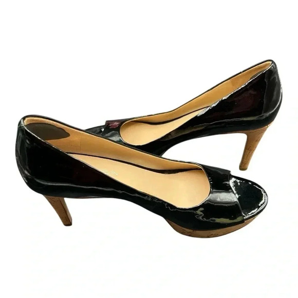 Black Patent Leather Peep Toe Heels - Picture 3 of 8